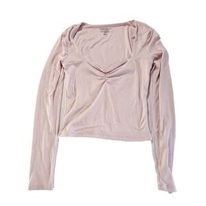 Harper & Ivy Womens Pink Long Sleeve Sweetheart Neck Top Size Small Stretch
